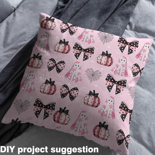 Happy Halloween Fabric by The Yard,Cartoon Ghost Pumpkin Soft Polyester No Stretch Fabric,Coquette Bowknot Decorative Fabrics,Pink Black Crafts & Sewing Supplies,1 Yard,36" Lx59 W