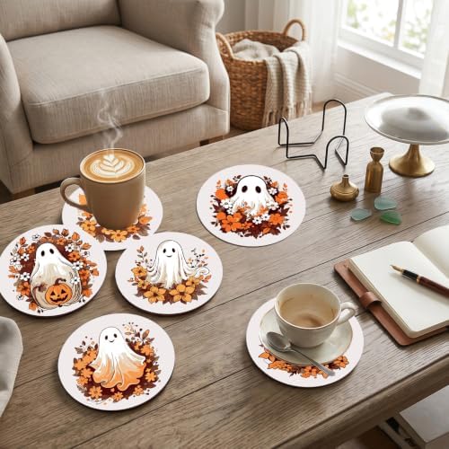 8 Pack Halloween Paint by Numbers Kits Coasters with Holder Cork Pads