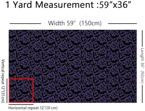 Halloween Fabric by The Yard Black Purple Bat Silhouette Fabrics for Sewing Supplies Wild Bats Decor Gothic Style Fabric for DIY Soft Polyester No Stretch 1 Yard,36" L x 59" W