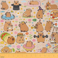 Castle Fairy Cute Capybaras Fabric by The Yard Kawaii Capybara Lovers Soft Polyester No Stretch Fabrics for Chairs Sofa Cartoon Rodent Animals Decorative Sewing Fabric,1 Yard,36" L x 59" W Brown