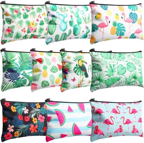 Eccliy 20 Pcs Summer Makeup Bag Cosmetic Bag Canvas Gifts Summer Themed Accessories for Girls Toiletry Pouch with Zipper for Women Party Shopping Home Travel, 8 x 5 Inch