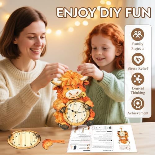3D Puzzles for Adults Highland Cow Puzzle Clock Adult Crafts