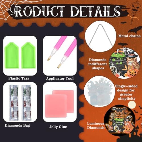 Chiisong 6 Pcs Halloween Diamond Art, Fall Diamond Painting Hanging Signs