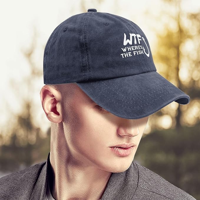 WTF Where's The Fish caps Funny Vintage Cotton Washed Baseball Caps Adjustable Low Profile Dad Hat