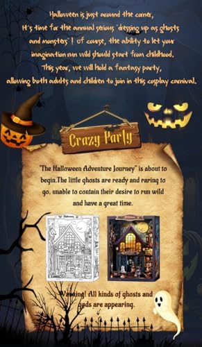 Book Nook Kit Halloween Mini House Kit - 3D Wooden DIY Castle with LED Lights, Spooky Bookshelf Decor for Teens and Adults