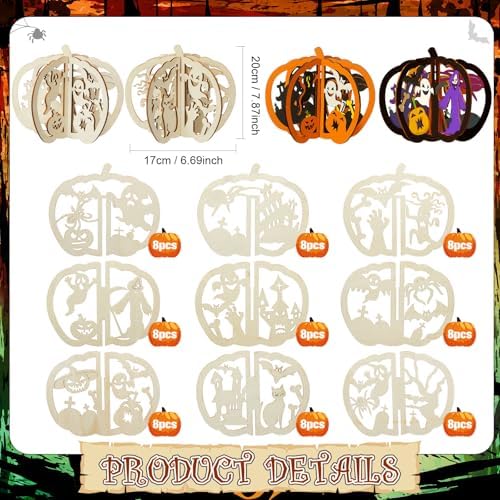 Yalikop 72 Pcs Halloween Kids Wood Crafts, 7.9 x 6.7 in, Ghost Pumpkin Cat