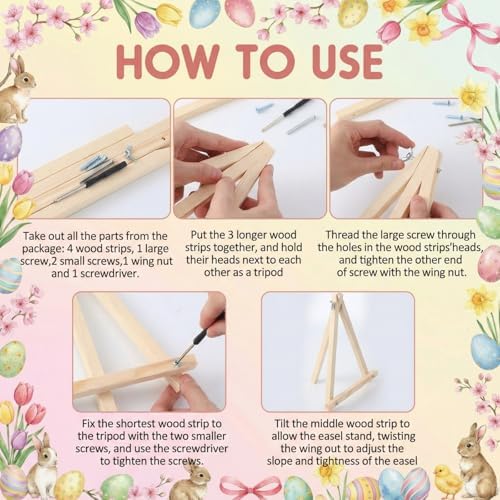 YooNotee 6 Pack Easter Paint by Numbers Kit Canvas with Wooden Easels & Brushes, 8 x 8 inches Easter Canvas Set for Adults Easy Acrylic Paint Kit Beginner for Rabbit Home Decor