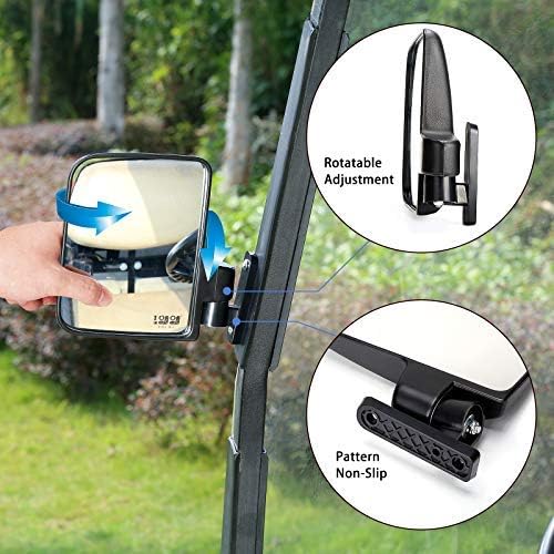 Universal Golf Cart Wide Angle Convex Rear View & Folding Side Mirror Kit, Compatible with Club Car, EZGO, Yamaha Models