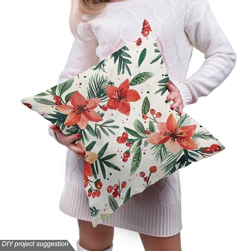 Lunarable Christmas Fabric by The Yard, Xmas Family Time Harmony and Love with Traditional Flowers Illustration, Decorative Fabric for Upholstery and Home Accents, 1 Yard, Vermilion Dark Green