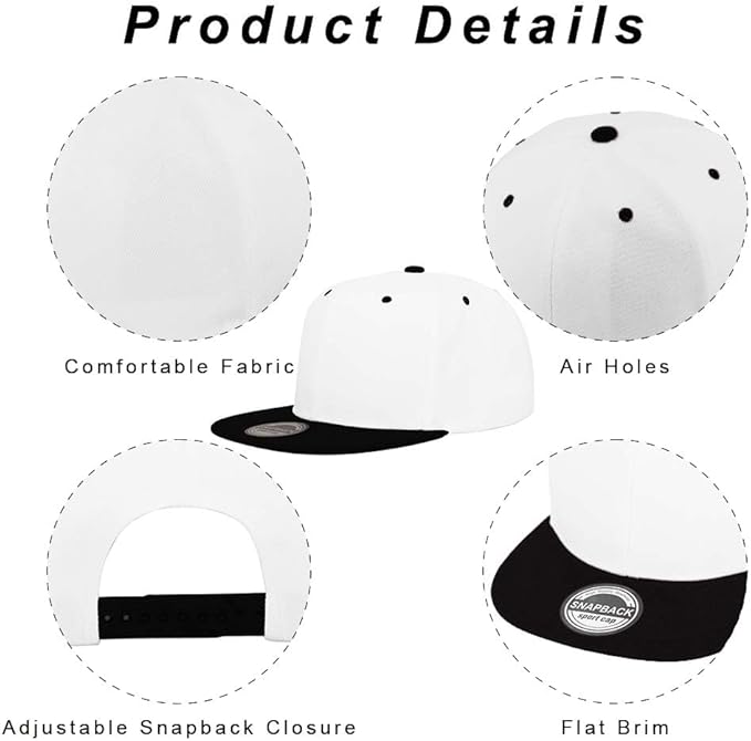 ZH Plain Flat Brim Snapback Baseball Caps Adjustable Blank Baseball Caps Wholesale 12 Pack