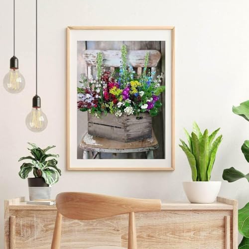 MIRCVSH Flowers Paint by Numbers for Adults with Framed Canvas-with Wooden Easel,Paint by Number on Canvas,DIY Acrylic Oil Painting Kits with Brushes Nice Gift Box for Home Wall Decor(12x16 Inch)