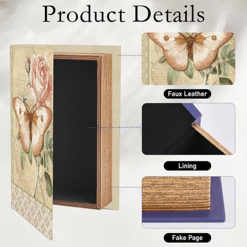 Faux Book Storage Box Floral 9.1 x 5.9 x 2 Inch Book Trinket Boxes Butterfly Flower Pattern Decorative Storage Organizers for Jewelry Trinket Wedding Keepsake Photos Home Bookshelf Decor