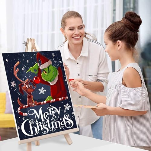 Christmas Paint by Numbers for Adults with Framed Canvas-with Wooden Easel,Paint by Numbers Kits Framed Canvas,DIY Acrylic Oil Painting Kits with Brushes Nice Gift Box for Home Wall Decor(12x16 Inch)