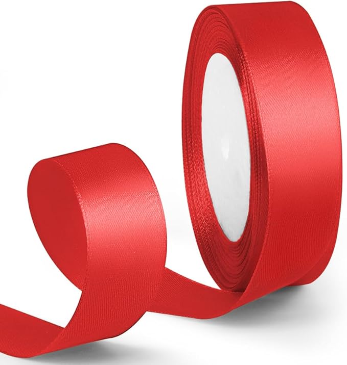 1 Inch 25 Yards Satin Ribbon Red, Solid Color Fabric Ribbon - Image 7
