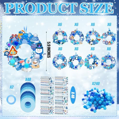 Hollowfly 48 Sets Winter Wreath Craft Kits, DIY Snowflake Snowman Decor