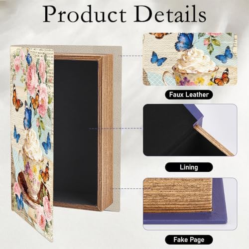Faux Book Storage Box Floral 9.1 x 5.9 x 2 Inch Vintage Faux Book Boxes Butterfly Flower Teacup Decorative Storage Organizers for Jewelry Trinket Wedding Keepsake Photos Bookshelf Decor