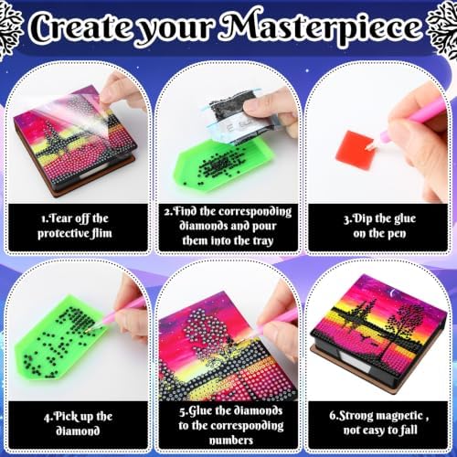 Saillong 4 Pcs Starry Sky Diamond Painting Note Box Kit Sticky Note Holders
