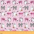 Cartoon Ghosts Fabric by The Yard Halloween Theme Pumpkin Decor Soft Polyester Sewing Fabric Pink Retro Gingham Bow Girly No Stretch Material for DIY Art Craft Making 3 Yard Bolt,108" L x 59" W