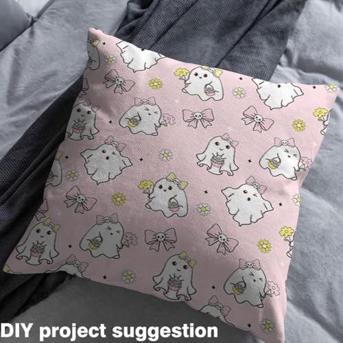 Halloween Ghost Fabric by The Yard,Cartoon Ghosts Flowers Soft Polyester No Stretch Fabric,Coquette Bowknot Skull Decorative Fabrics,Light Pink Crafts & Sewing Supplies,10 Yards,360" L x 59" W