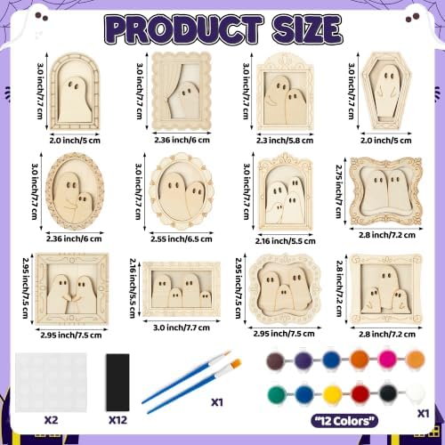 FeuuWamme Halloween Ghost Wooden Frames DIY Crafts for Kids Adults, 12Pcs