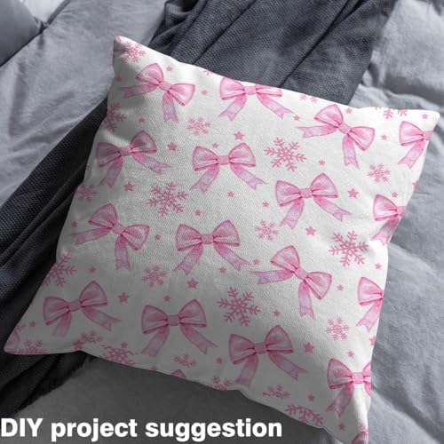 JEJELOIU Cute Bow Fabric by The Yard Xmas Snowflake Upholstery Fabric for Sewing Crafting Merry Christmas Waterproof Indoor Outdoor Decor for Home DIY Projects 3 Yards