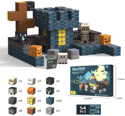 Halloween Themed Magnetic Blocks Skeleton Toy Spooky Town Building Toys