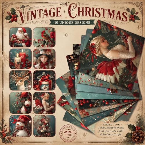 Hahafelt 10 Pcs Vintage Christmas Quilting Fabric Bundles 20 x 20 Inch