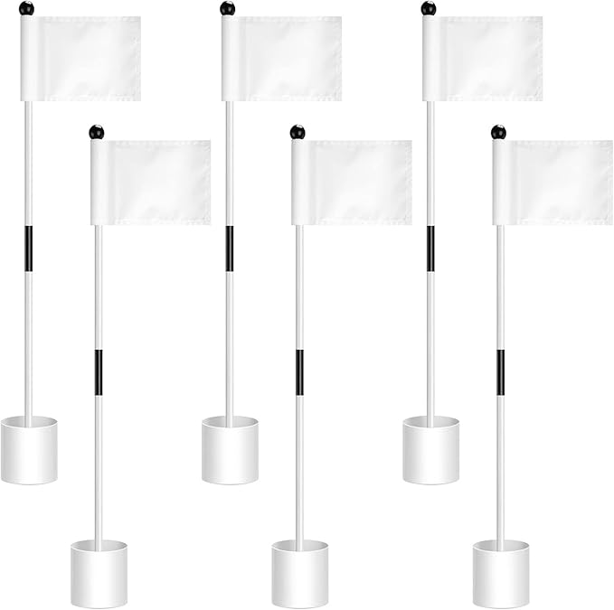 Lenwen 6 Set Golf Flagstick Golf Pin Flag Hole Cup Set Putting Green Poles Nylon Practice Portable Putting Green Gifts for Yard Backyard Garden Driving Range