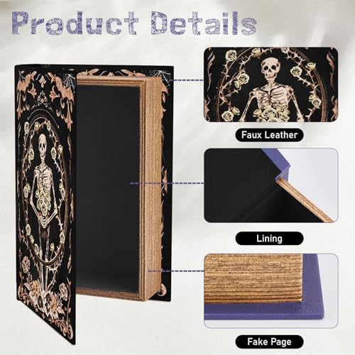Halloween Book Box Faux Book Storage Boxes Vintage Skull Flower Pattern 9.1 x 5.9 x 2 Inch Storage Organizers for Jewelry Trinket Wedding Memories Hobby Keepsake Photos Home Office Decor