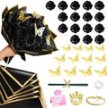 DIY Glitter Roses Bouquet Kit Black - 16 Fake Shiny Flowers with Stems Butterfly Crown Eternal Floral for Graduation Handmade Wedding Bouquet Anniversary Birthday Gift, for Her