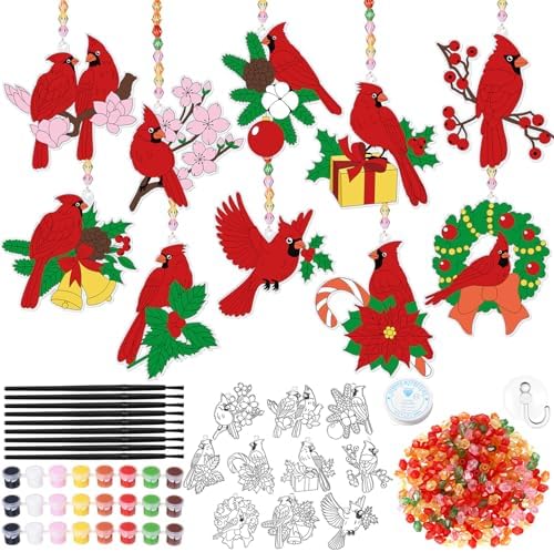 Dunzoom 30 Pack Cardinal Suncatcher Kits DIY Acrylic Red Bird Window Art