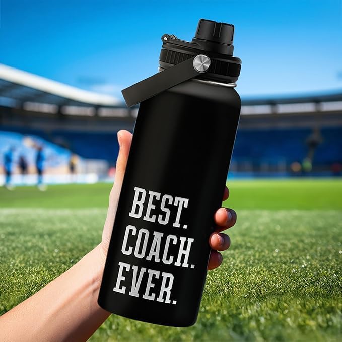 Sport Coach Insulated Engraved Stainless Steel Water Bottle 32oz, Best Coach Ever, Vacuum Chug Lid Travel Tumbler For Men Friends Coaches, Birthday Christmas