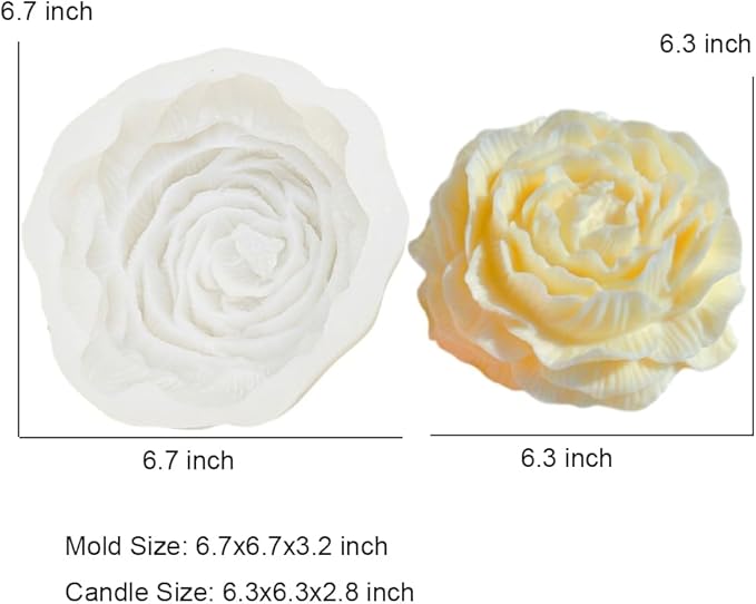 6.7 Inch Peony Silicone Mold, Large Size Flower Candle Mold, Soap Soy Wax DIY - Image 2