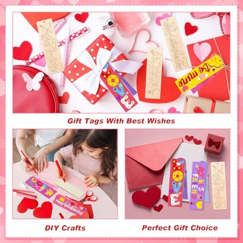 200 Pcs Valentine Wood Bookmarks to Color Bulk, Color Your Own with Tassels
