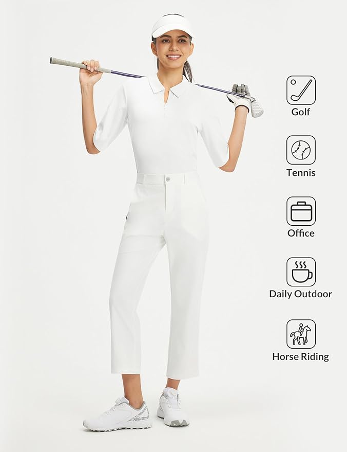 baleaf Women's Golf Shirts Half Sleeve Elbow Length Sleeves Polo Tops Workout Athletic Collared Quarter Zip V Neck UPF