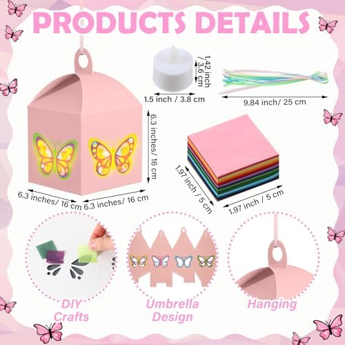 Simgoing 12 Sets Sunday School Butterfly Lantern Crafts with LED Lights