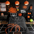 Castle Fairy Basketball Court Print Comforter Set for Kids Boys,Ball Sports Games Themed All Season Cozy Bedding Set Twin Size,Orange Basketball and Hoop Quilt Set Home Decor,Children Birthday Gift