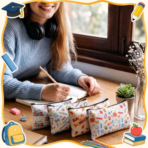 Meanplan 24 Pcs Back to Teacher Makeup Bag Gift, First Day of Cosmetic Bag