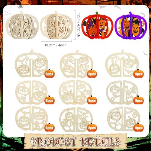 Yalikop 72 Pcs Halloween Kids Wood Crafts, 4.7 x 4 in, Pumpkin
