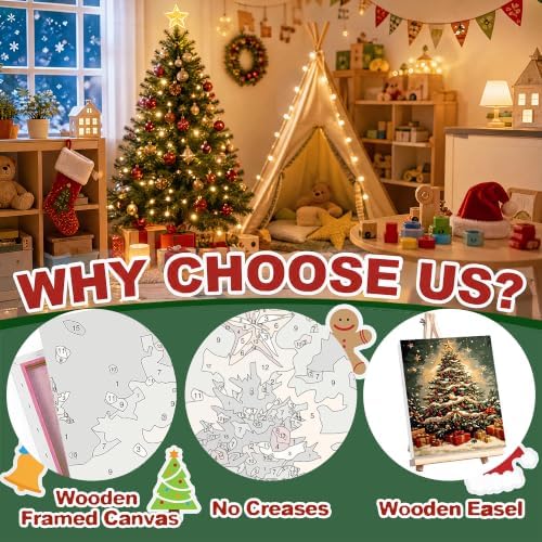 Christmas Paint by Numbers for Adults with Framed Canvas - Wooden Easel