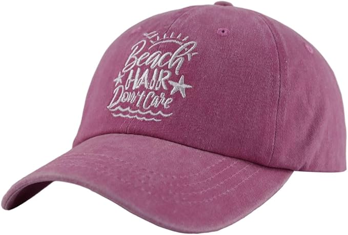 HHNLB Beach Hair Don’t Care Hat, Washed Cotton Adjustable Embroidered Baseball Cap