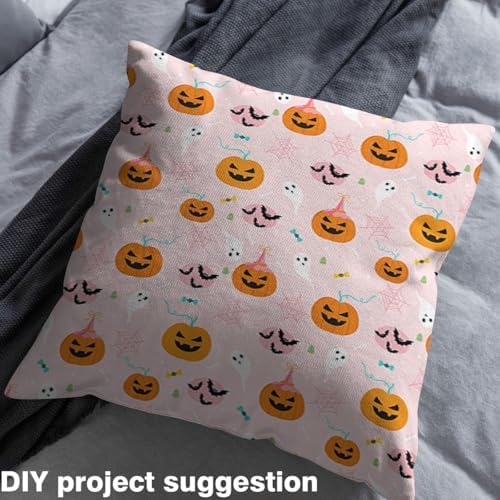 Feelyou Pink Halloween Soft Flannel Fabric by The Yard Kids 3 Yards Cute Ghost Bat Spider Web Upholstery Fabric Pumpkin Candy Spooky Trick or Treat for Home DIY Projects, Indoor Decor
