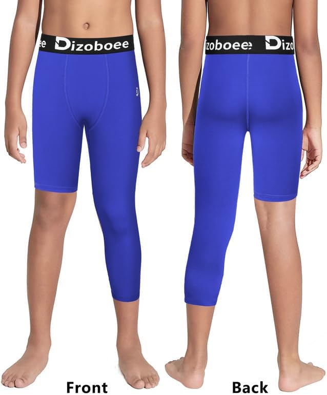 Youth Boys Compression Pants One Leg 3/4 Athletic Leggings for Sports Kids Basketball Tights Football Baseball Pants