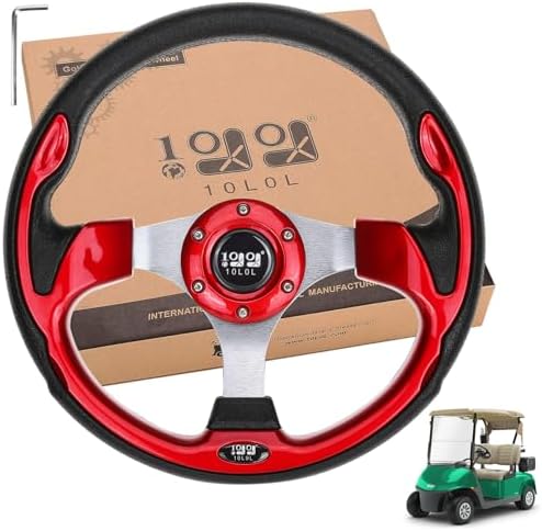 10L0L Golf Cart Steering Wheel, Universal Design Fit for Yamaha, EZGO RXV & TXT, Club Car DS, Club Car Precedent Tempo, Most Golf Cart(Red)