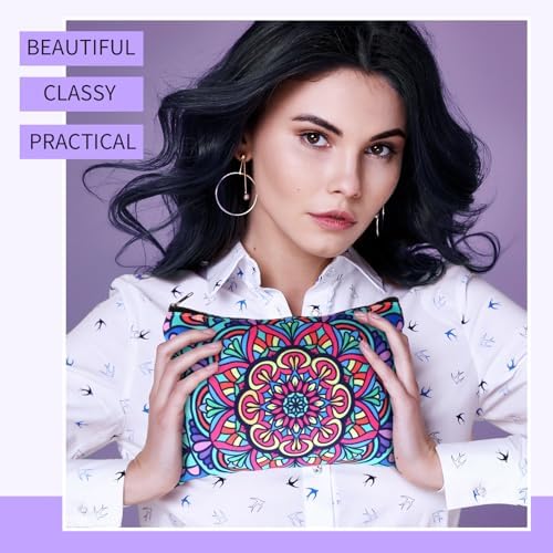 Eccliy 20 Pcs Mandala Makeup Bag Cosmetic Bag Canvas Gifts Colorful Mandala Themed Accessories for Girls Toiletry Pouch with Zipper for Women Party Shopping Home Travel, 9 x 7 Inch