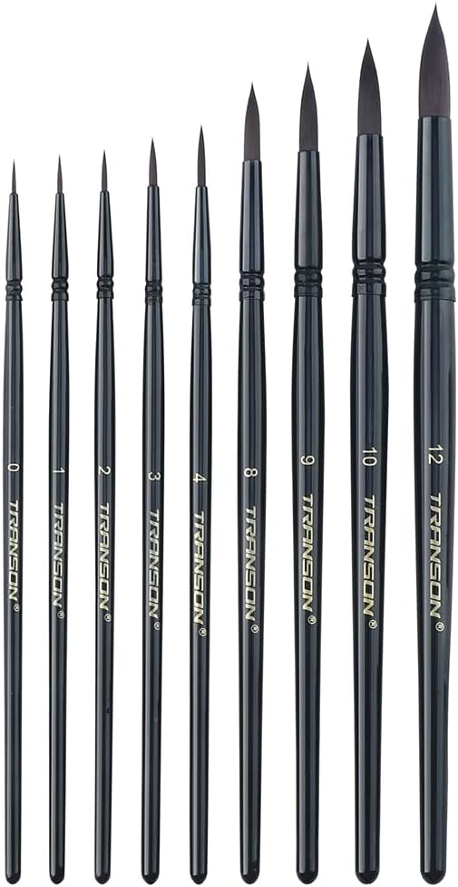 Transon Round Paint Brush Set 9pcs Synthetic Sable Hair - Image 2