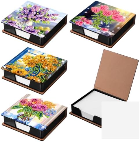 Saillong 4 Pcs Diamond Painting Note Box Kit Sticky Note Holders