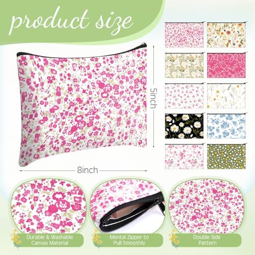 Eccliy Daisy Flower Makeup Bag Floral Cosmetic Bag for Women Canvas Gifts Accessories Toiletry Pouch with Zipper Gift Bags Organizer for Team Party Friend
