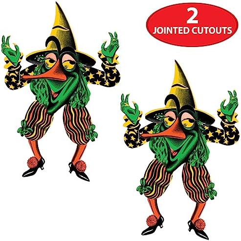 Beistle 2 Piece Vintage Halloween Decorations, Jointed Retro Witch Goblin Cut Outs, Made in USA Since 1900