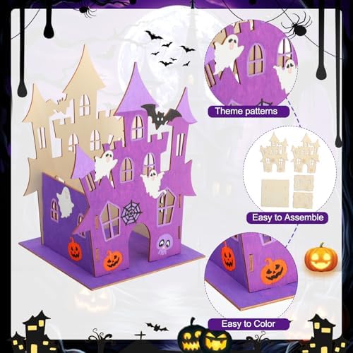 DoubleFill 6 Set Halloween Wooden Castle House Craft Kits with Paints